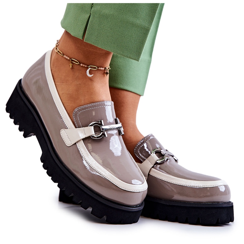 S.Barski Lakované dámské mokasíny Béžovo-bílé Cassida béžový bílý