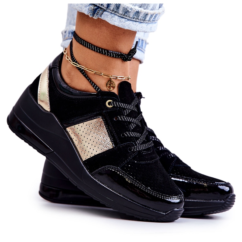 S.Barski Dámské Semišové Sportovní Boty Na Klínu Černá Larson