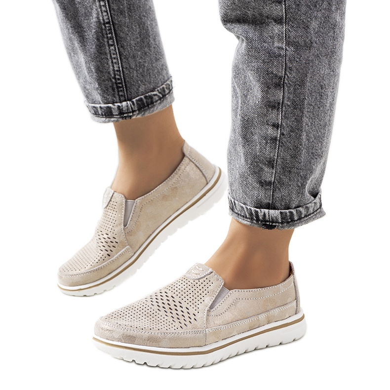 Béžové kožené boty Wiggen béžový zlatý