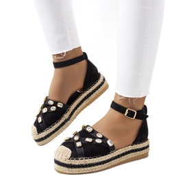 Černé espadrilky s kubickou zirkonií Dide černá Černé espadrilky s kubickou zirkonií Dide černá