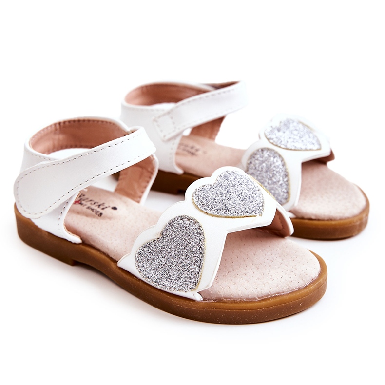 S.Barski Dětské kožené sandály Brocade Hearts White Luisa bílý