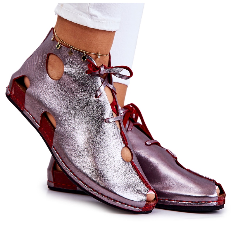 Lehké kožené Maciejka 03426-20 Stříbrno-červené kozačky