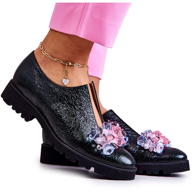 PA2 Elegantní kožené boty s tmavě zeleným zdobením Cindy zelená