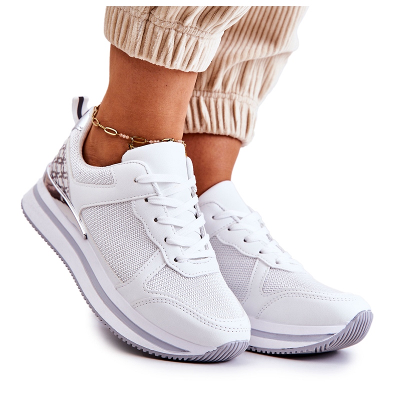 PG1 Dámské klasické sportovní boty na klínku, bílé pokročilé bílý stříbrný PG1 Dámské klasické sportovní boty na klínku, bílé pokročilé bílý stříbrný