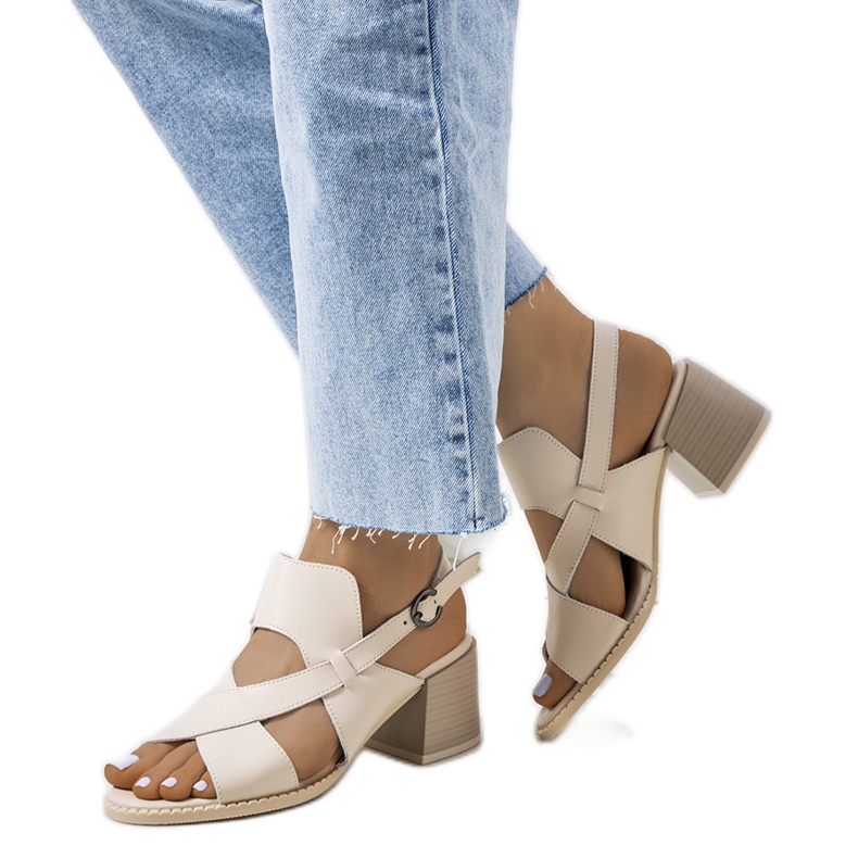 Béžové kožené sandály na sloupku Destina béžový