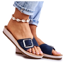 Módní dámské pantofle s přezkou Inblu CP000031 Navy Blue námořnická modř