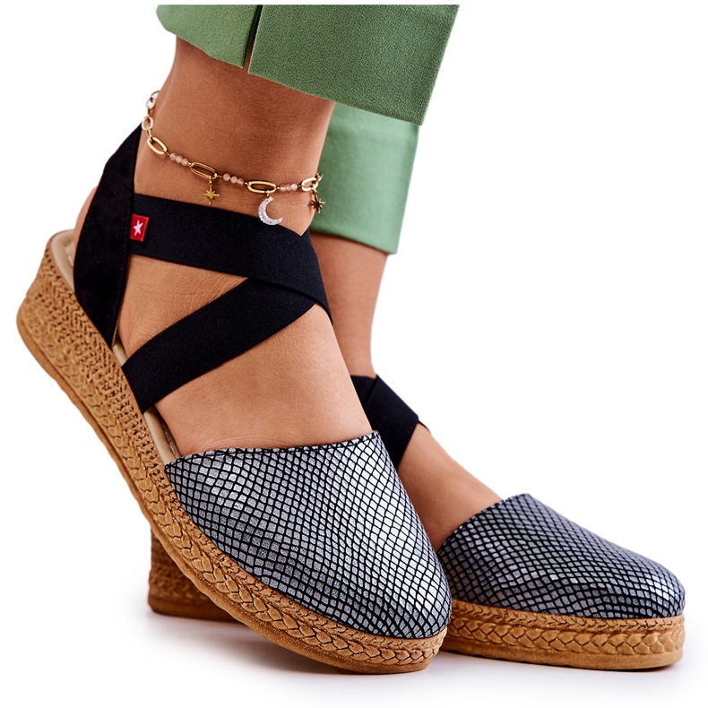 Módní dámské espadrilky Big Star JJ276035 Black černá stříbrný