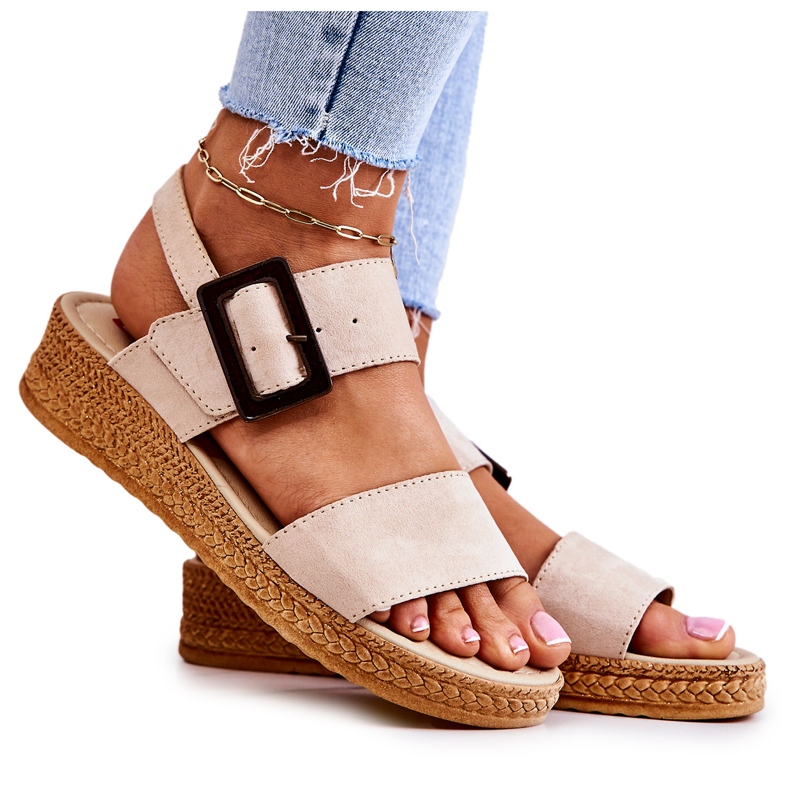 Dámské semišové sandály Big Star JJ276032 Béžová béžový