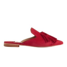 Marco Shoes Pantofle s ozdobnými třásněmi červený