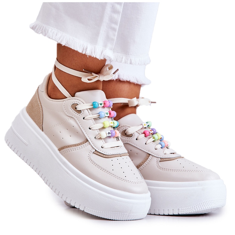 PS1 Dámská vázaná sportovní obuv Tenisky Béžová Manila béžový