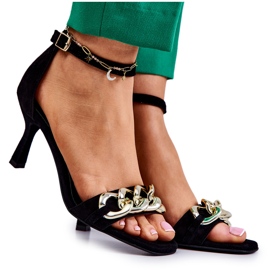 Semišové sandály na vysokém podpatku Laura Messi 2366 Black černá