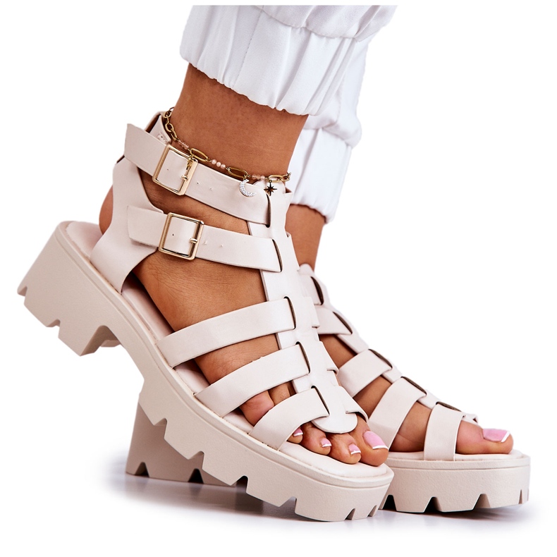 PS1 Kožené Sandály S proužky Béžová Minorit béžový