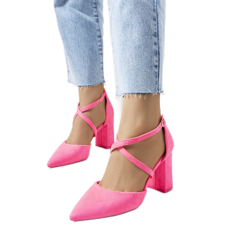 Růžové neonové lodičky na sloupku Hassing růžový