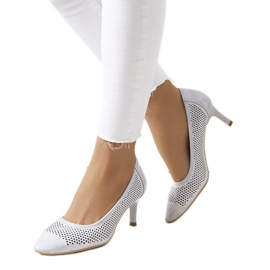 Šedé prolamované lodičky na podpatku Carling stříbrný šedá