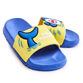 Lehké dětské žluto-modré pantofle Sharky modrý žluť