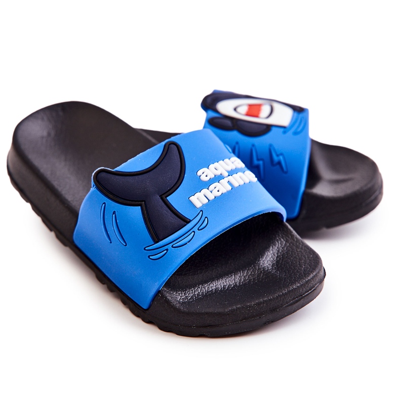 Světlé dětské tmavě modré pantofle Sharky černá modrý