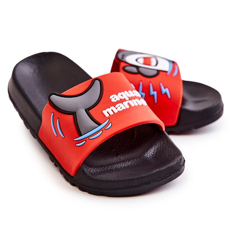 Lehké dětské červeno-černé pantofle Sharky černá červené