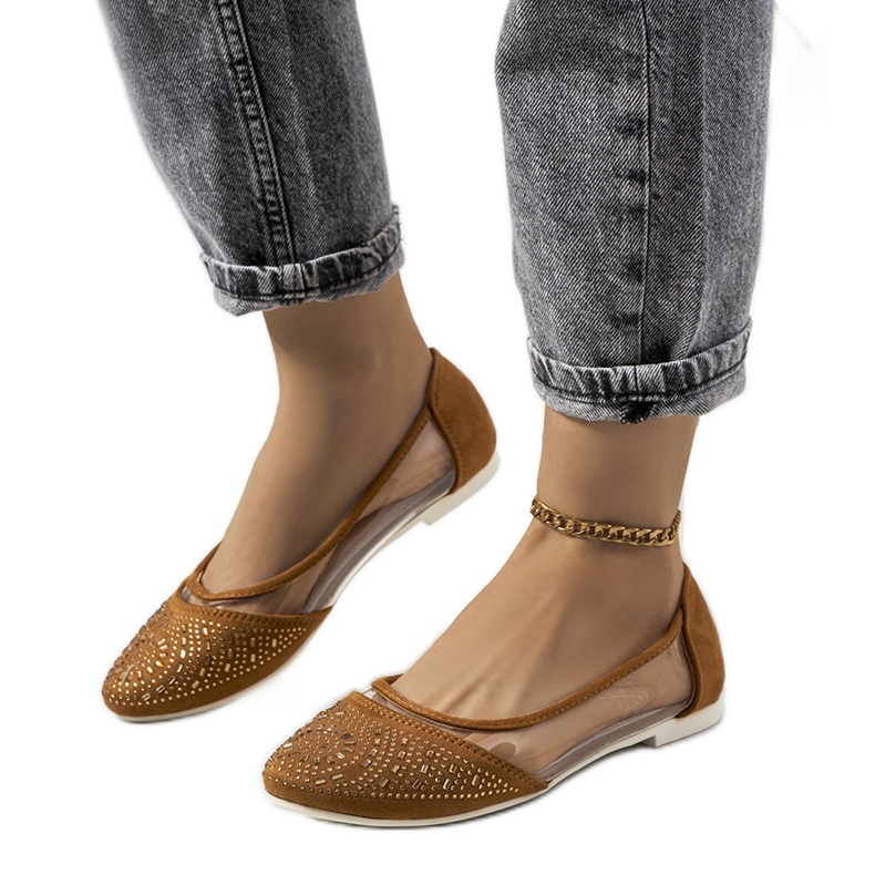 Hnědé poloprůhledné baleríny Malene hnědý Hnědé poloprůhledné baleríny Malene hnědý