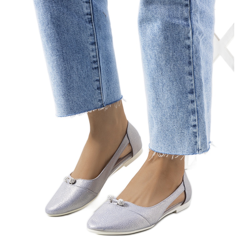 Raglánové poloprůhledné stříbrné baleríny stříbrný