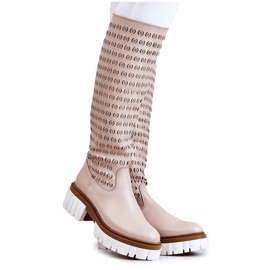 Prolamované kožené boty s béžovým zipem Lativia