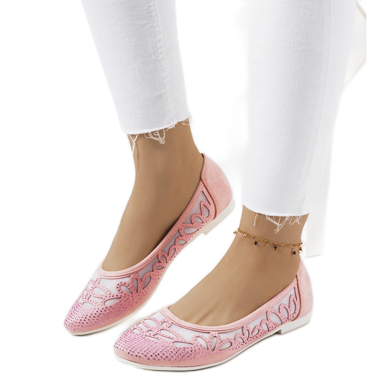 Růžové balerínky s prolamovanými ozdobami Charla růžový