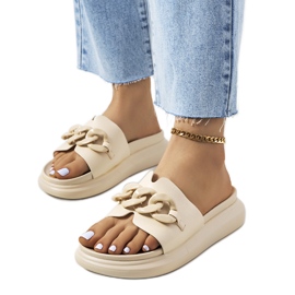 BM Béžové pantofle s řetízkem Levy béžový