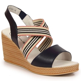 Kožené sandály na klínku Filippo W PAW361 tmavě modrá námořnická modrá