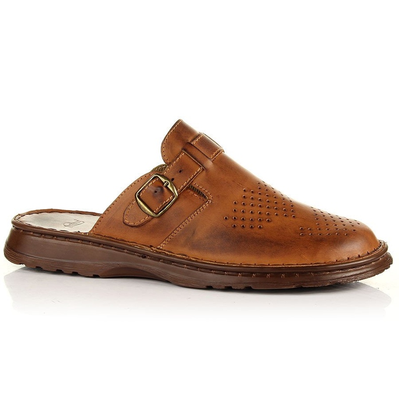Łukbut Pohodlné hnědé kožené pánské pantofle Lukbut hnědý