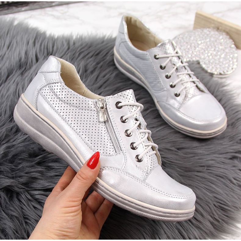 Kožené dámské boty na zip, stříbrná Helios 357 stříbrný