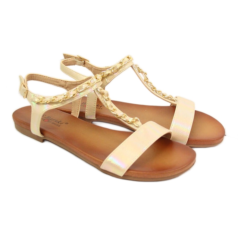 S.Barski Dámské sandály s řetízkem holo béžové S. Barski béžový