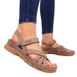 Dámské kožené sandály se suchým zipem béžové Helios 256 béžový Dámské kožené sandály se suchým zipem béžové Helios 256 béžový