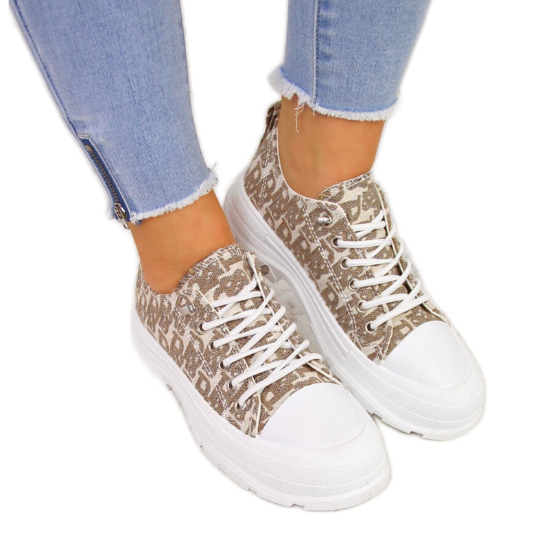 Dámské béžové tenisky na platformě s nápisy Sabatina béžový