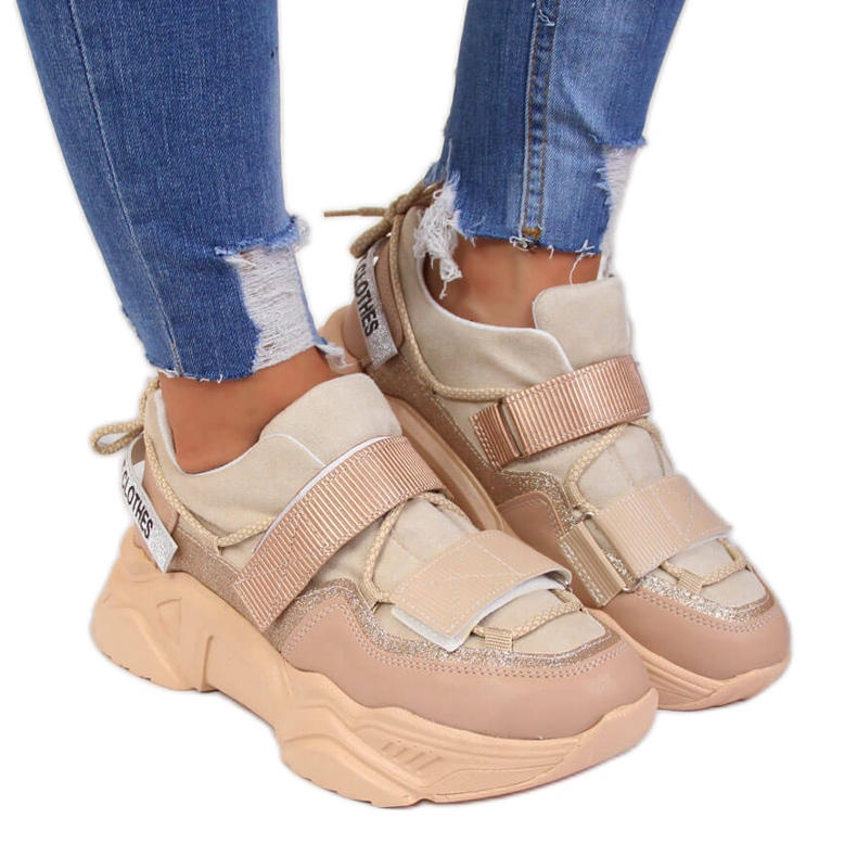 Tenisky na silné podrážce suchý zip béžové barvy Navy Dot béžový