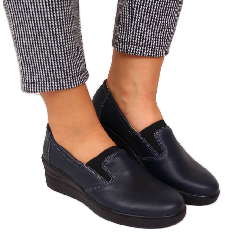 Pohodlné dámské kožené boty Helios 349 tmavě modrá námořnická modrá