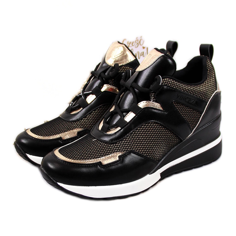 Dámské černé tenisky na klínku Vinceza černá zlatý Dámské černé tenisky na klínku Vinceza černá zlatý