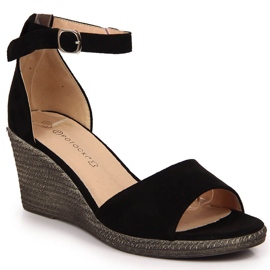 Dámské černé sandály na klínku Potocki černá Dámské černé sandály na klínku Potocki černá