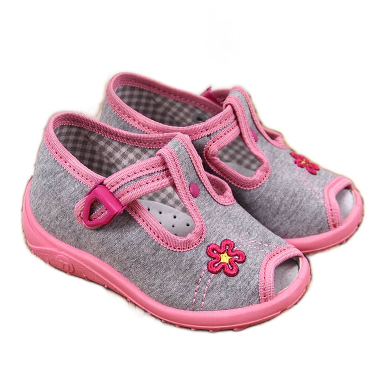 Dívčí pantofle, sandály, domácí šedé Nazo růžový šedá