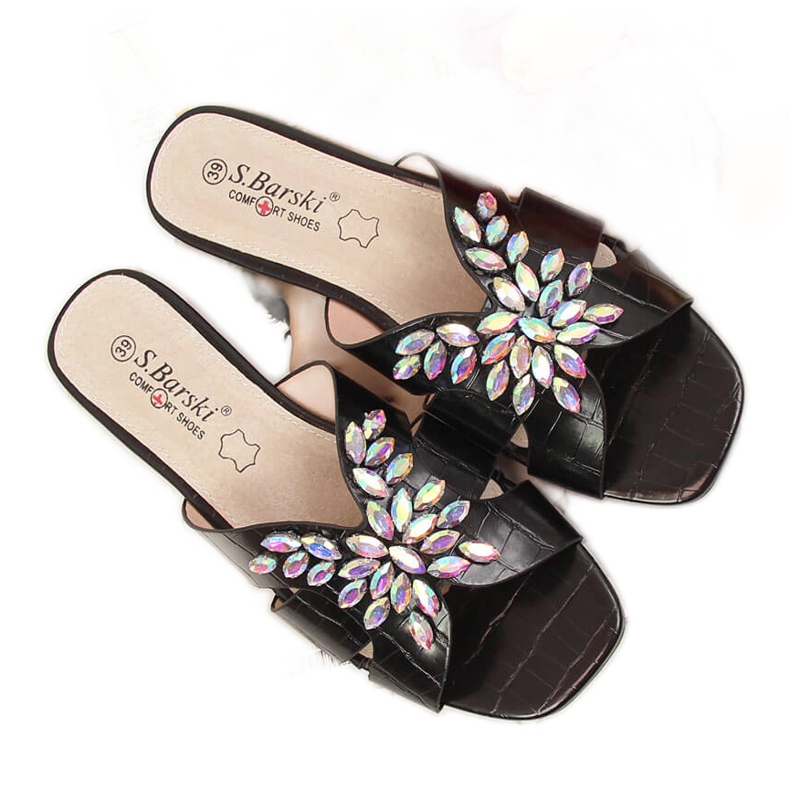 S.Barski Černé dámské pantofle s kamínky S. Barski černá