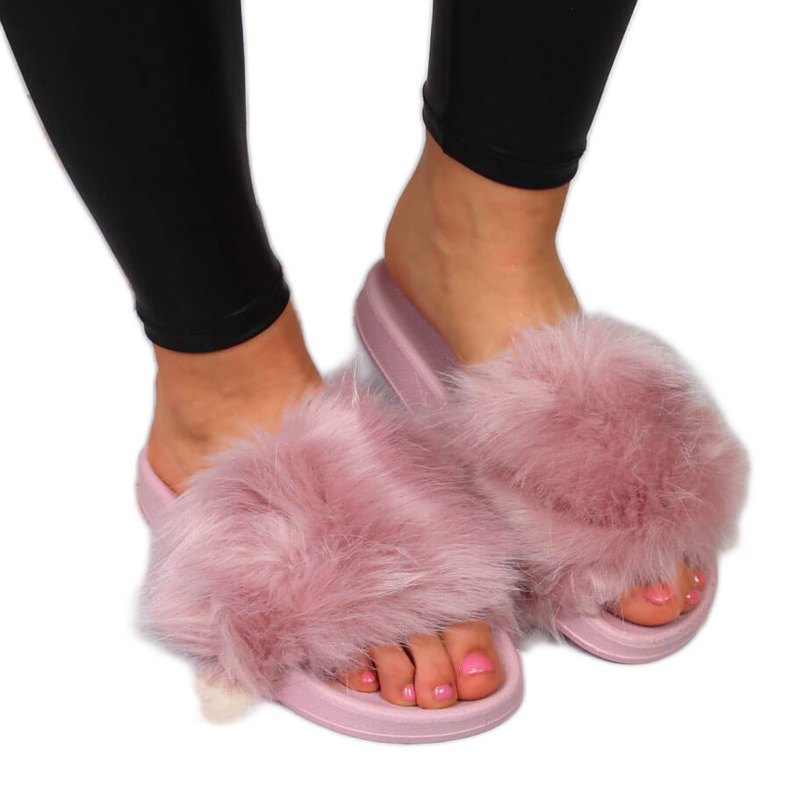 Dámské pantofle s kožíškem světle fialové Msmg fialový