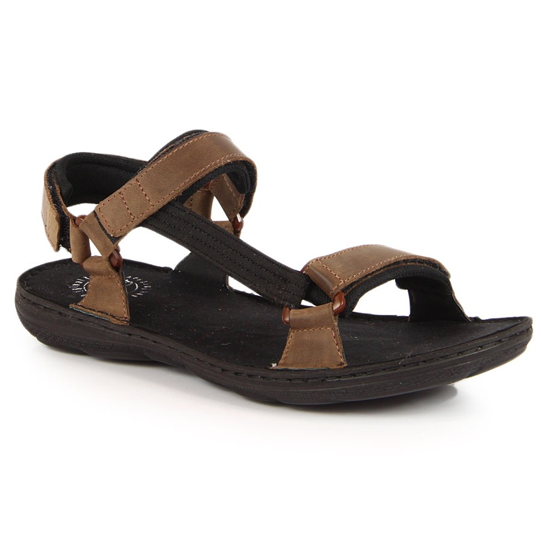 Kožené pánské sandály se suchým zipem hnědé Łukbut 990 hnědý