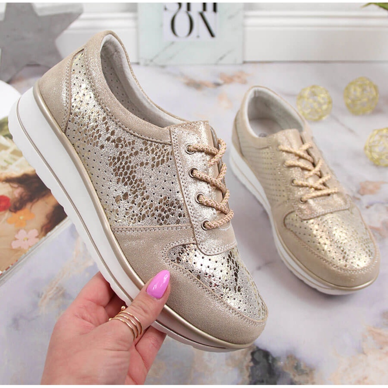 S.Barski Dámské zlaté kožené tenisky S. Barski