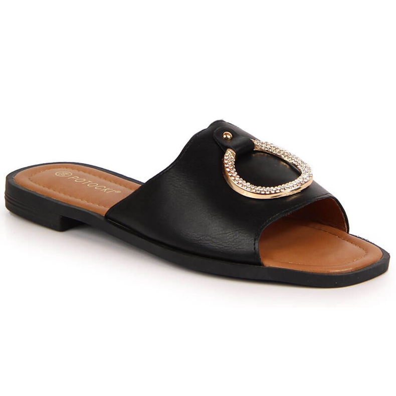 Dámské černé pantofle s ozdobou Potocki černá