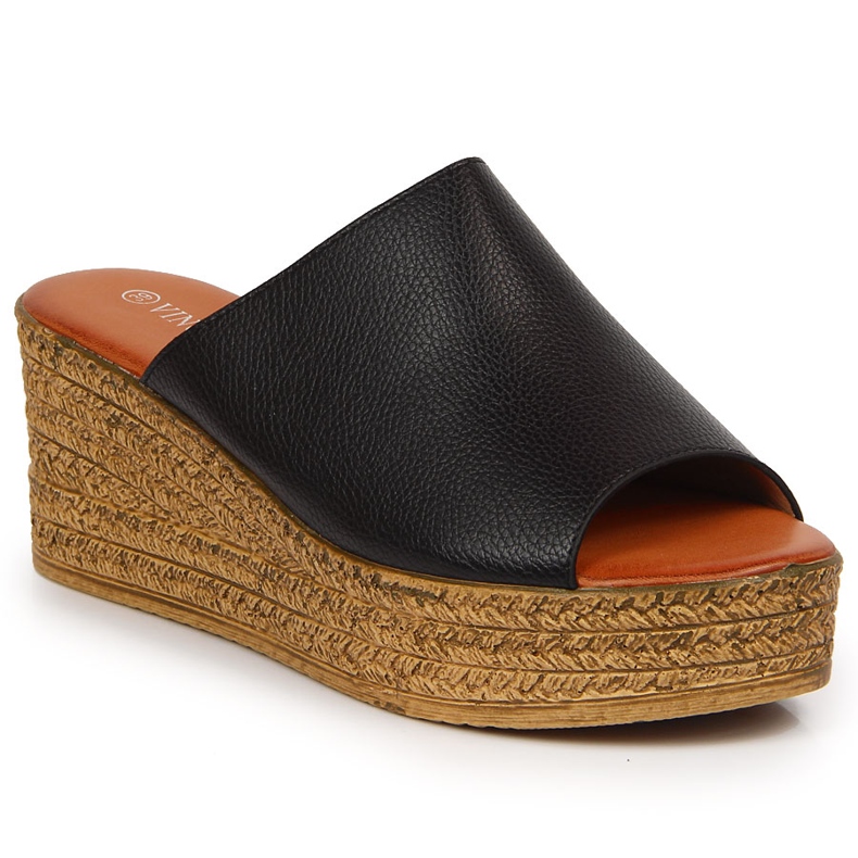 Dámské černé pantofle na klínku Vinceza černá