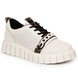 Dámské kožené boty na platformě s řetízkem Artiker bílý Dámské kožené boty na platformě s řetízkem Artiker bílý