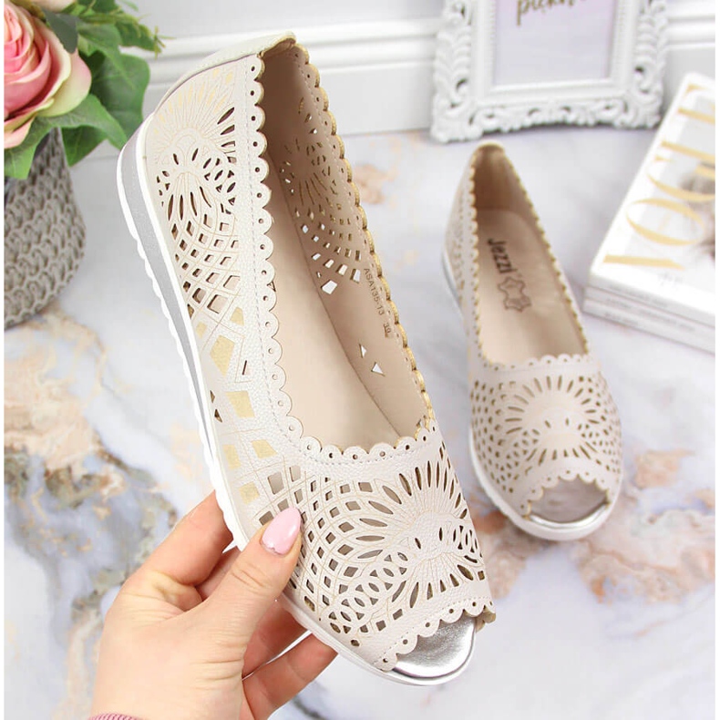 Prolamované, otevřená špička, béžové dámské boty Jezzi béžový