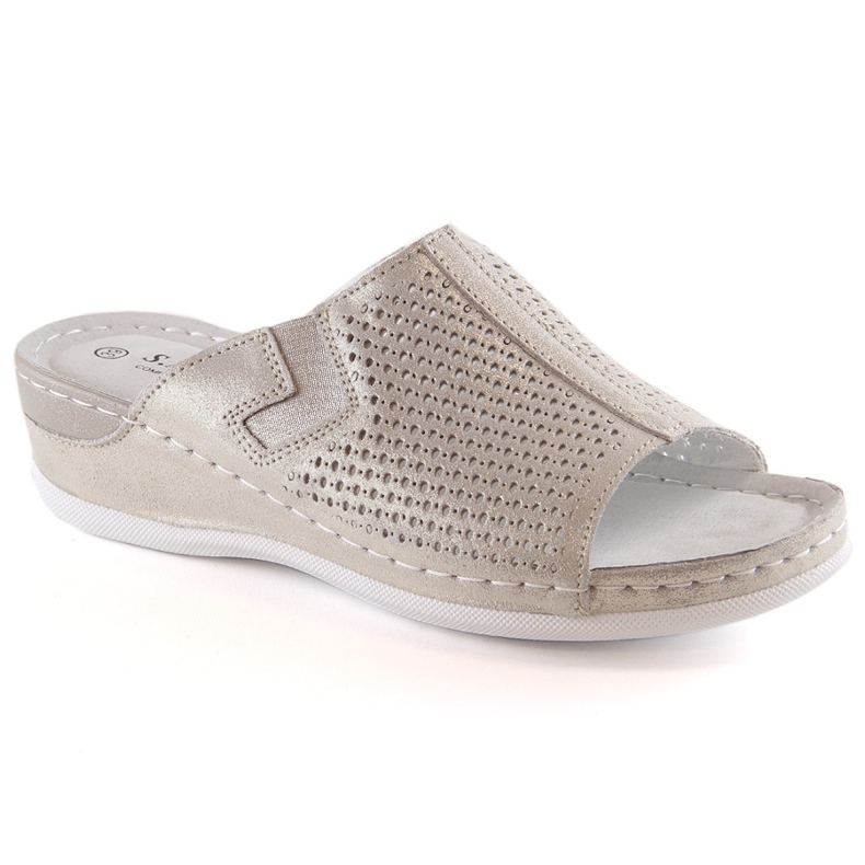 S.Barski Dámské kožené pantofle na zlatém klínku S. Barski zlatý