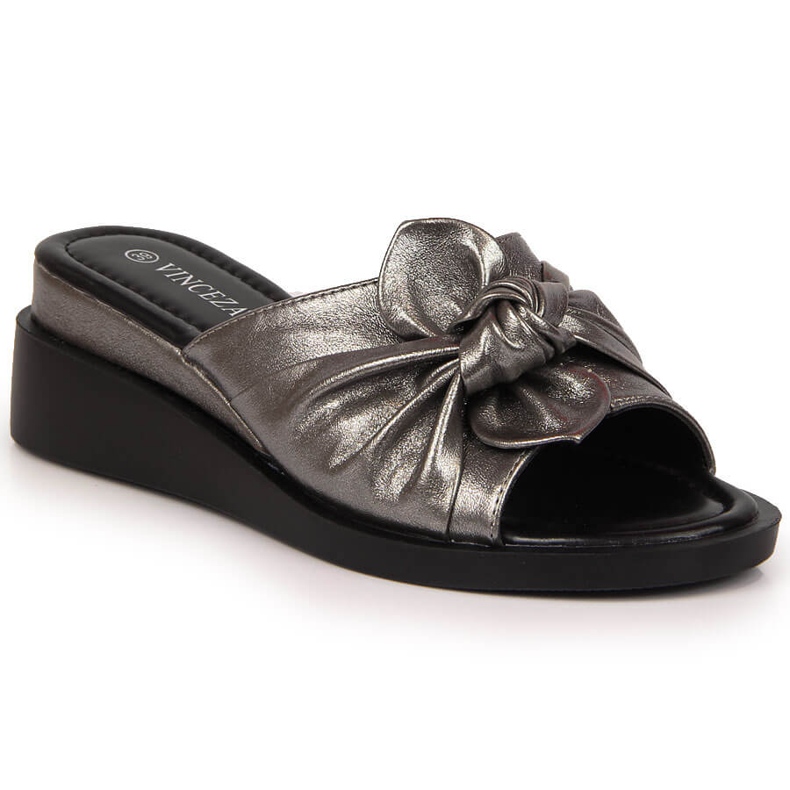 Dámské stříbrné pantofle na klínku Vinceza