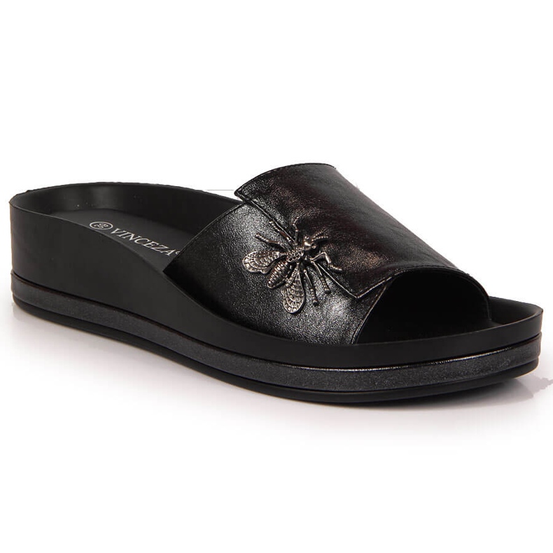 Dámské černé pantofle na klínku s mašlí Vinceza černá