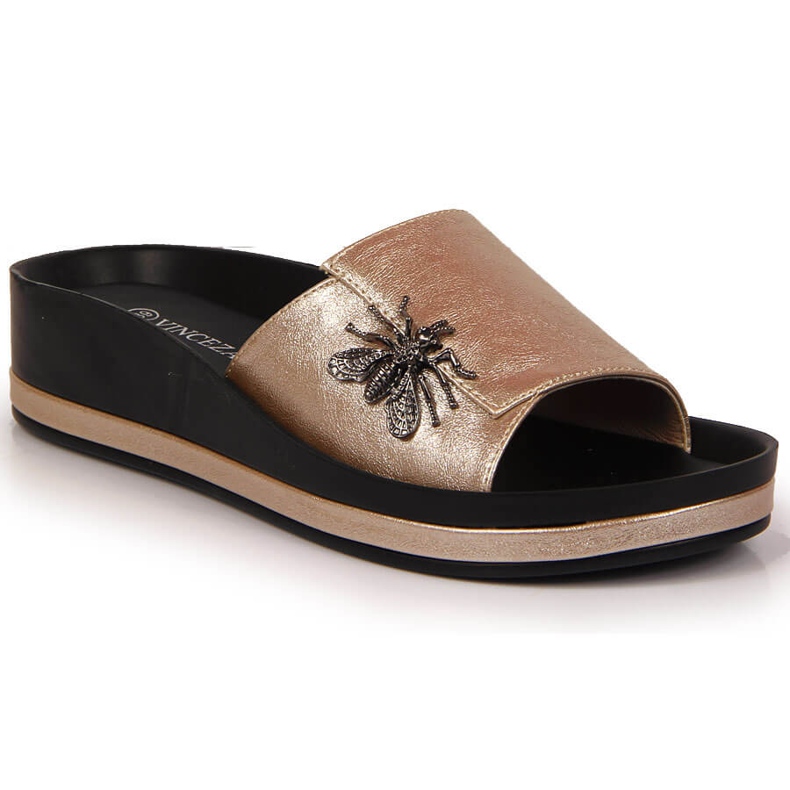 Dámské zlaté pantofle na klínku s motýlkem Vinceza zlatý