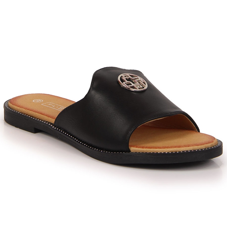 Černé dámské pantofle s ornamentem černé Filippo černá